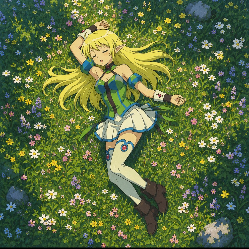Robi-chan napping in flowers